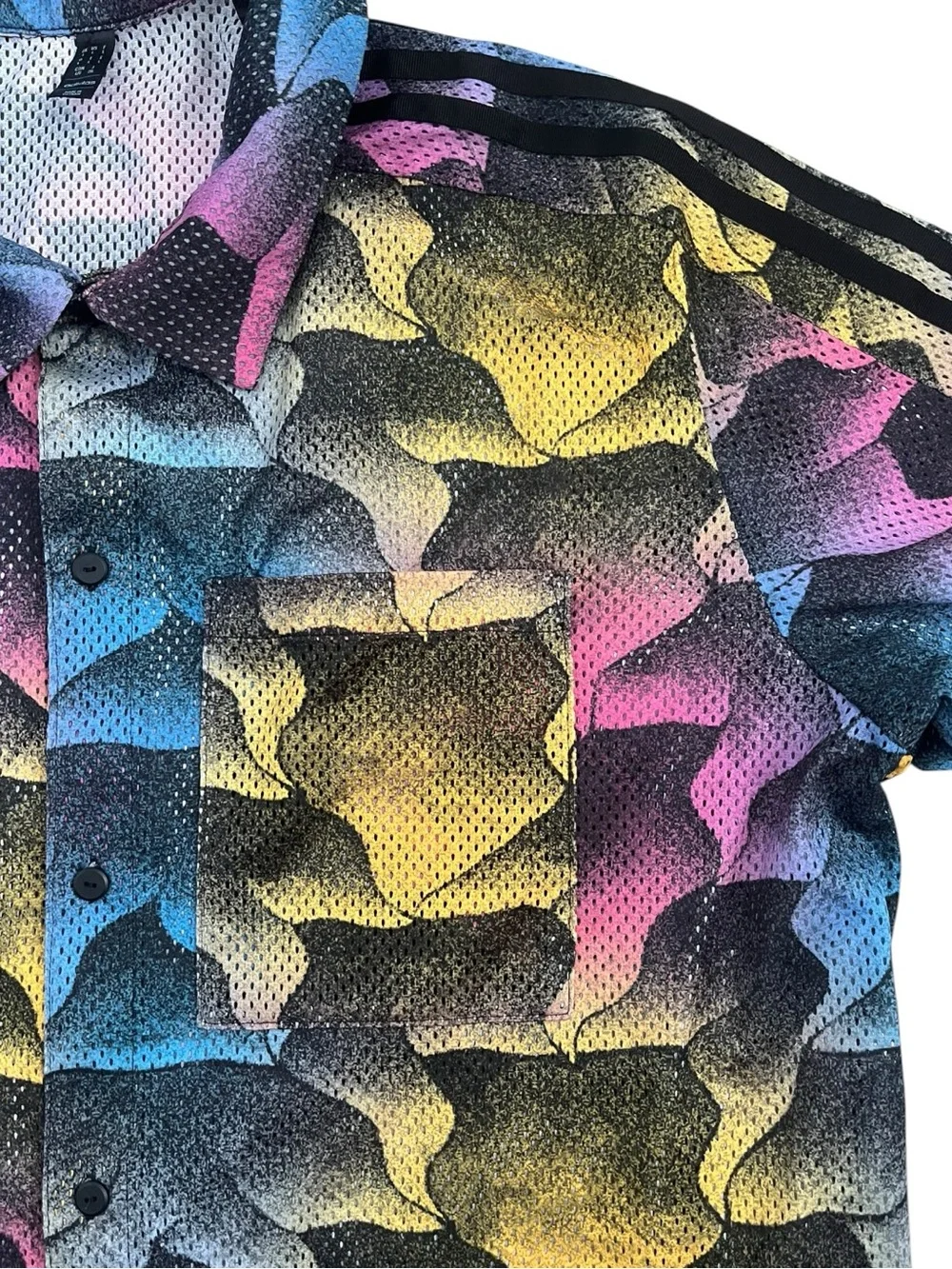 Adidas Tiro Allover Print Mesh Resort Shirt Summer Beach Colorful Mens Large
